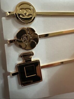 CHANEL Gold and Black Coco Charm Hair Pins - Set of Three